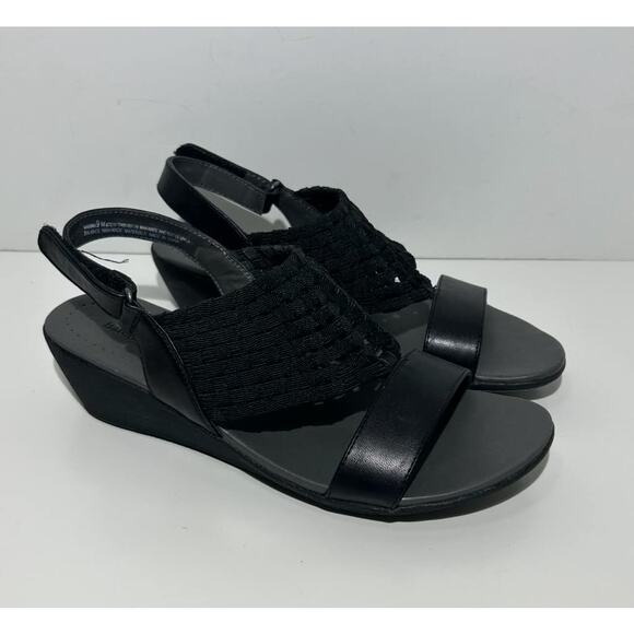 BARETRAPS Marinn Black Woven Wedge Sandals Shoes Open Toe Womens 9M - Picture 1 of 7